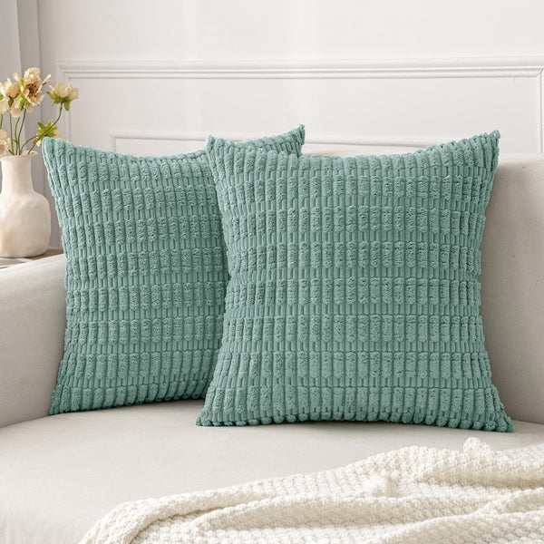 MIULEE Pack of 2 Corduroy Decorative Throw Pillow Covers 18x18 Inch Soft Boho Striped Pillow Covers Modern Farmhouse Christmas Home Decor for Sofa Living Room Couch Bed Cream White