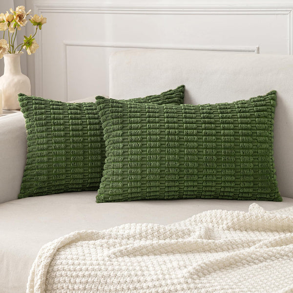 MIULEE Pack of 2 Corduroy Decorative Throw Pillow Covers 18x18 Inch Soft Boho Striped Pillow Covers Modern Farmhouse Christmas Home Decor for Sofa Living Room Couch Bed Cream White
