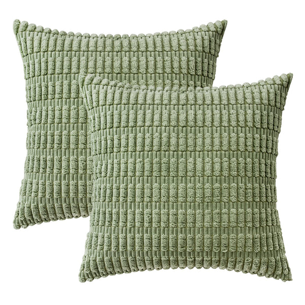 MIULEE Pack of 2 Corduroy Decorative Throw Pillow Covers 18x18 Inch Soft Boho Striped Pillow Covers Modern Farmhouse Christmas Home Decor for Sofa Living Room Couch Bed Cream White