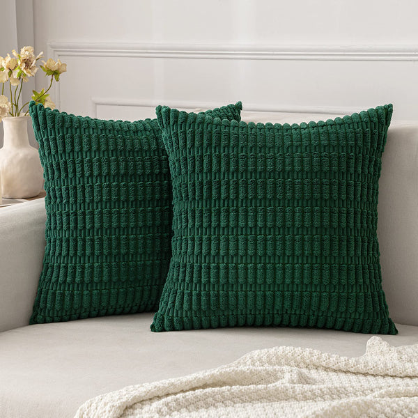MIULEE Pack of 2 Corduroy Decorative Throw Pillow Covers 18x18 Inch Soft Boho Striped Pillow Covers Modern Farmhouse Christmas Home Decor for Sofa Living Room Couch Bed Cream White