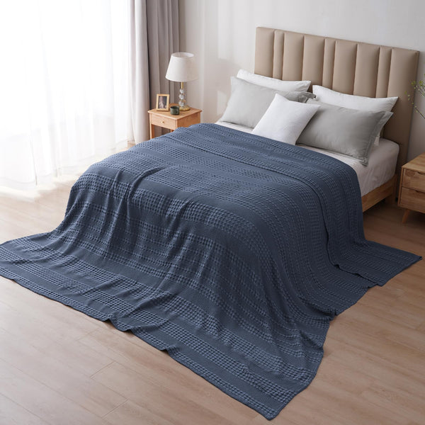 PHF 100% Cotton Waffle Weave Throw Blanket for Couch - Lightweight Washed Cotton Throw Blanket for Bed - 50"x60" Aesthetic Breathable Blanket for Room Decor & Office - Oatmeal