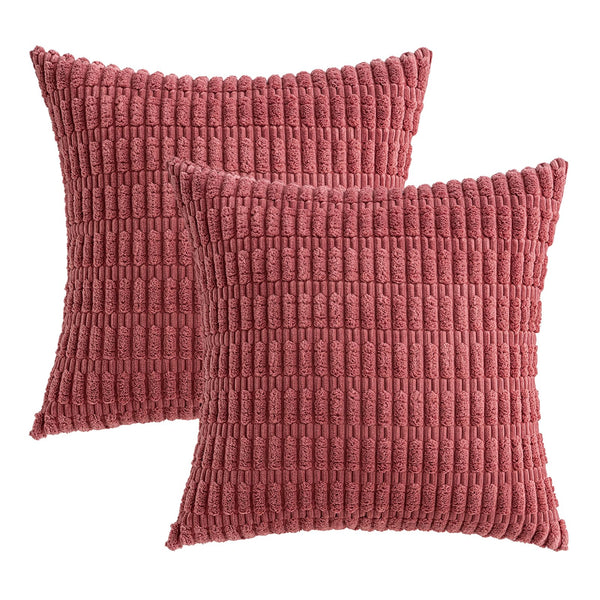 MIULEE Pack of 2 Corduroy Decorative Throw Pillow Covers 18x18 Inch Soft Boho Striped Pillow Covers Modern Farmhouse Christmas Home Decor for Sofa Living Room Couch Bed Cream White