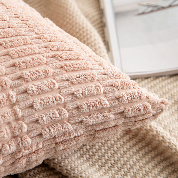 MIULEE Pack of 2 Corduroy Decorative Throw Pillow Covers 18x18 Inch Soft Boho Striped Pillow Covers Modern Farmhouse Christmas Home Decor for Sofa Living Room Couch Bed Cream White