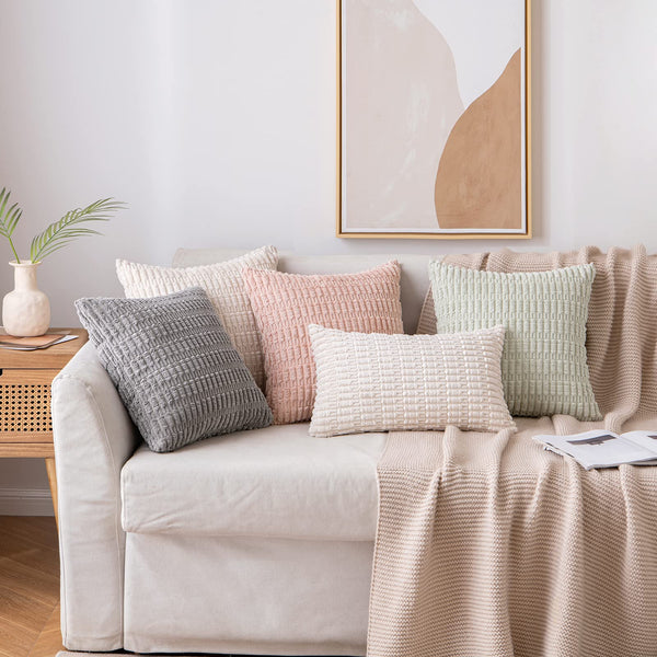 MIULEE Pack of 2 Corduroy Decorative Throw Pillow Covers 18x18 Inch Soft Boho Striped Pillow Covers Modern Farmhouse Christmas Home Decor for Sofa Living Room Couch Bed Cream White