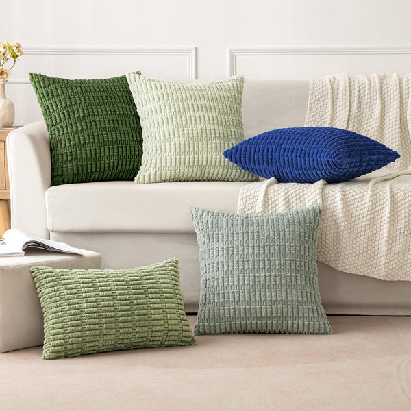 MIULEE Pack of 2 Corduroy Decorative Throw Pillow Covers 18x18 Inch Soft Boho Striped Pillow Covers Modern Farmhouse Christmas Home Decor for Sofa Living Room Couch Bed Cream White