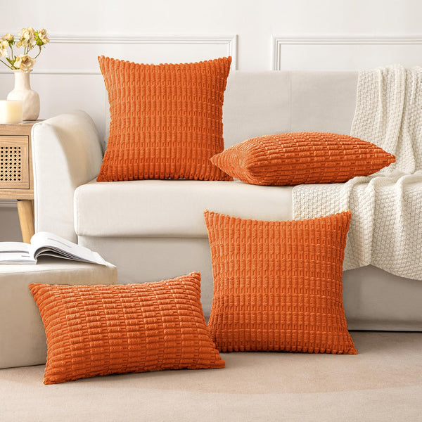 MIULEE Pack of 2 Corduroy Decorative Throw Pillow Covers 18x18 Inch Soft Boho Striped Pillow Covers Modern Farmhouse Christmas Home Decor for Sofa Living Room Couch Bed Cream White