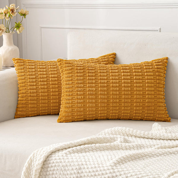 MIULEE Pack of 2 Corduroy Decorative Throw Pillow Covers 18x18 Inch Soft Boho Striped Pillow Covers Modern Farmhouse Christmas Home Decor for Sofa Living Room Couch Bed Cream White