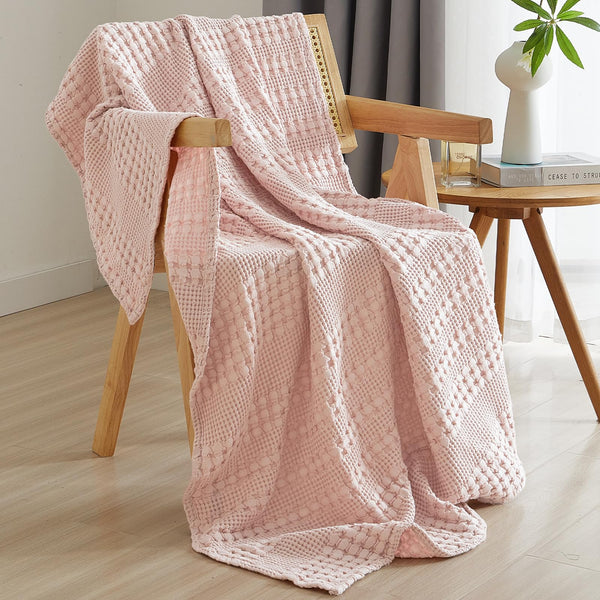 PHF 100% Cotton Waffle Weave Throw Blanket for Couch - Lightweight Washed Cotton Throw Blanket for Bed - 50"x60" Aesthetic Breathable Blanket for Room Decor & Office - Oatmeal