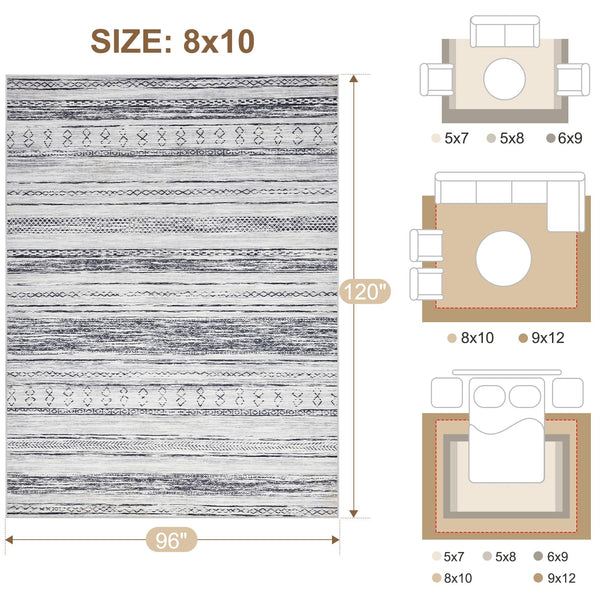 Area Rug Living Room Rugs - 5x7 Washable Large Soft Neutral Boho Moroccan Bohemian Farmhouse Rug Indoor Floor Carpet for Bedroom Under Dining Table Home Office Decor - Cream Brown