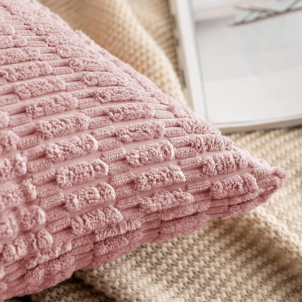 MIULEE Pack of 2 Corduroy Decorative Throw Pillow Covers 18x18 Inch Soft Boho Striped Pillow Covers Modern Farmhouse Christmas Home Decor for Sofa Living Room Couch Bed Cream White
