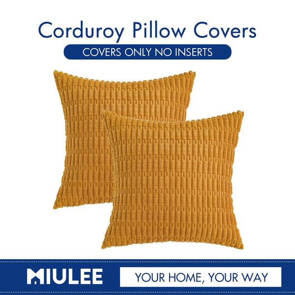 MIULEE Pack of 2 Corduroy Decorative Throw Pillow Covers 18x18 Inch Soft Boho Striped Pillow Covers Modern Farmhouse Christmas Home Decor for Sofa Living Room Couch Bed Cream White