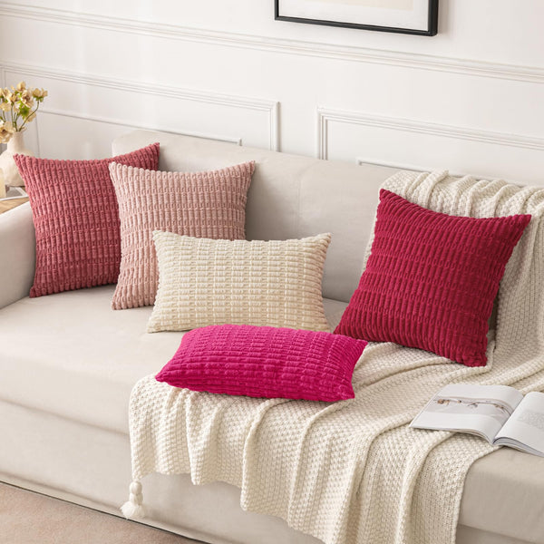 MIULEE Pack of 2 Corduroy Decorative Throw Pillow Covers 18x18 Inch Soft Boho Striped Pillow Covers Modern Farmhouse Christmas Home Decor for Sofa Living Room Couch Bed Cream White