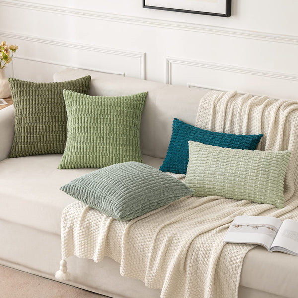 MIULEE Pack of 2 Corduroy Decorative Throw Pillow Covers 18x18 Inch Soft Boho Striped Pillow Covers Modern Farmhouse Christmas Home Decor for Sofa Living Room Couch Bed Cream White