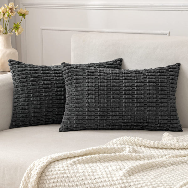 MIULEE Pack of 2 Corduroy Decorative Throw Pillow Covers 18x18 Inch Soft Boho Striped Pillow Covers Modern Farmhouse Christmas Home Decor for Sofa Living Room Couch Bed Cream White