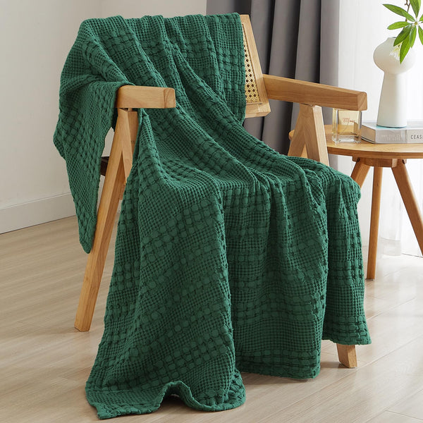 PHF 100% Cotton Waffle Weave Throw Blanket for Couch - Lightweight Washed Cotton Throw Blanket for Bed - 50"x60" Aesthetic Breathable Blanket for Room Decor & Office - Oatmeal