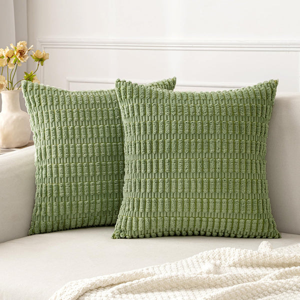 MIULEE Pack of 2 Corduroy Decorative Throw Pillow Covers 18x18 Inch Soft Boho Striped Pillow Covers Modern Farmhouse Christmas Home Decor for Sofa Living Room Couch Bed Cream White