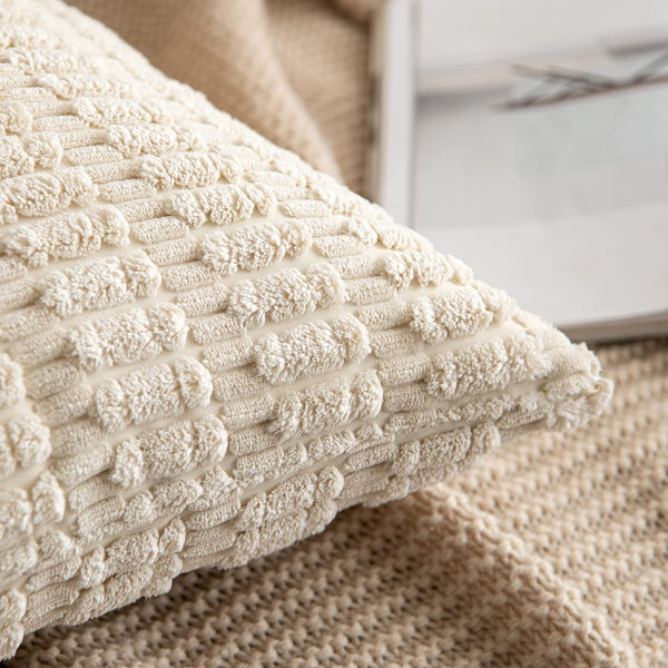 MIULEE Pack of 2 Corduroy Decorative Throw Pillow Covers 18x18 Inch Soft Boho Striped Pillow Covers Modern Farmhouse Christmas Home Decor for Sofa Living Room Couch Bed Cream White