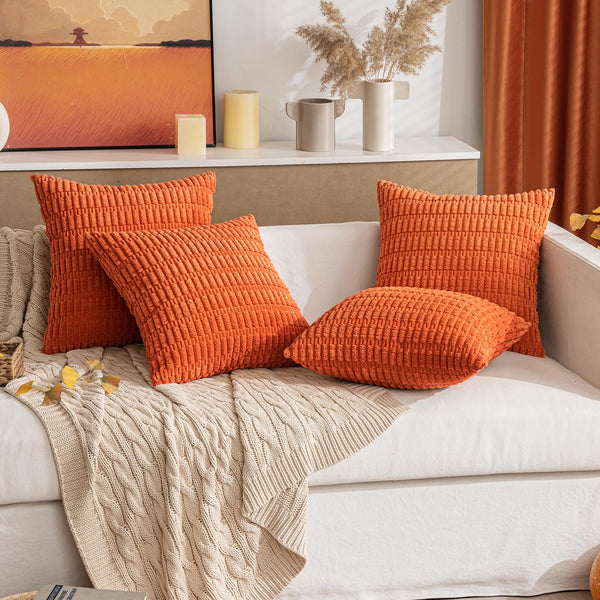 MIULEE Pack of 2 Corduroy Decorative Throw Pillow Covers 18x18 Inch Soft Boho Striped Pillow Covers Modern Farmhouse Christmas Home Decor for Sofa Living Room Couch Bed Cream White