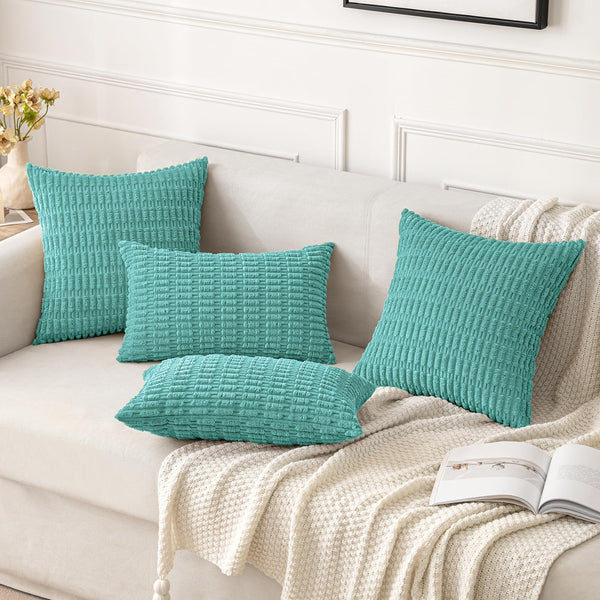 MIULEE Pack of 2 Corduroy Decorative Throw Pillow Covers 18x18 Inch Soft Boho Striped Pillow Covers Modern Farmhouse Christmas Home Decor for Sofa Living Room Couch Bed Cream White