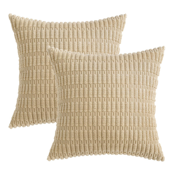 MIULEE Pack of 2 Corduroy Decorative Throw Pillow Covers 18x18 Inch Soft Boho Striped Pillow Covers Modern Farmhouse Christmas Home Decor for Sofa Living Room Couch Bed Cream White