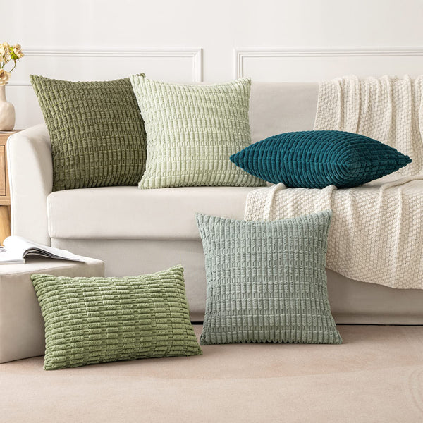 MIULEE Pack of 2 Corduroy Decorative Throw Pillow Covers 18x18 Inch Soft Boho Striped Pillow Covers Modern Farmhouse Christmas Home Decor for Sofa Living Room Couch Bed Cream White