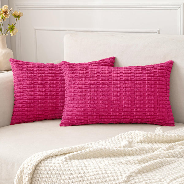 MIULEE Pack of 2 Corduroy Decorative Throw Pillow Covers 18x18 Inch Soft Boho Striped Pillow Covers Modern Farmhouse Christmas Home Decor for Sofa Living Room Couch Bed Cream White