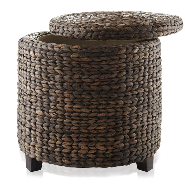 Casafield 17" Round Storage Ottoman with Lid - Natural, Handwoven Water Hyacinth Footstool for Living Room, Bedroom, Bathroom, Home Office