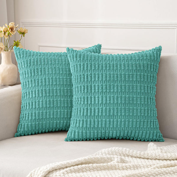 MIULEE Pack of 2 Corduroy Decorative Throw Pillow Covers 18x18 Inch Soft Boho Striped Pillow Covers Modern Farmhouse Christmas Home Decor for Sofa Living Room Couch Bed Cream White