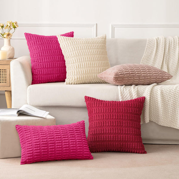 MIULEE Pack of 2 Corduroy Decorative Throw Pillow Covers 18x18 Inch Soft Boho Striped Pillow Covers Modern Farmhouse Christmas Home Decor for Sofa Living Room Couch Bed Cream White