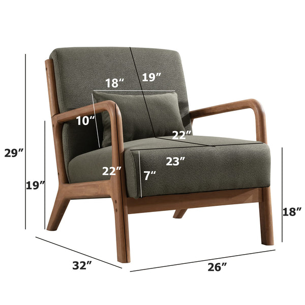 INZOY Mid Century Modern Accent Chair with Wood Frame, Upholstered Living Room Chairs with Waist Cushion, Reading Armchair for Bedroom Sunroom (Beige)