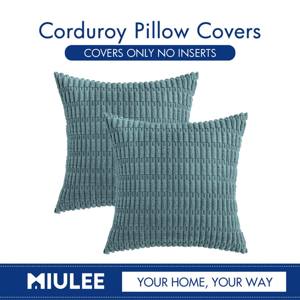 MIULEE Pack of 2 Corduroy Decorative Throw Pillow Covers 18x18 Inch Soft Boho Striped Pillow Covers Modern Farmhouse Christmas Home Decor for Sofa Living Room Couch Bed Cream White