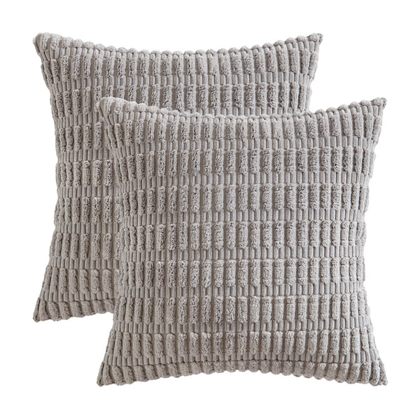 MIULEE Pack of 2 Corduroy Decorative Throw Pillow Covers 18x18 Inch Soft Boho Striped Pillow Covers Modern Farmhouse Christmas Home Decor for Sofa Living Room Couch Bed Cream White