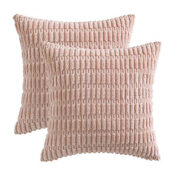 MIULEE Pack of 2 Corduroy Decorative Throw Pillow Covers 18x18 Inch Soft Boho Striped Pillow Covers Modern Farmhouse Christmas Home Decor for Sofa Living Room Couch Bed Cream White
