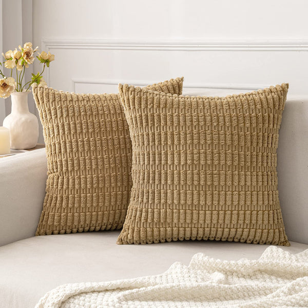 MIULEE Pack of 2 Corduroy Decorative Throw Pillow Covers 18x18 Inch Soft Boho Striped Pillow Covers Modern Farmhouse Christmas Home Decor for Sofa Living Room Couch Bed Cream White
