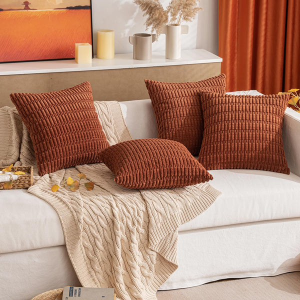 MIULEE Pack of 2 Corduroy Decorative Throw Pillow Covers 18x18 Inch Soft Boho Striped Pillow Covers Modern Farmhouse Christmas Home Decor for Sofa Living Room Couch Bed Cream White