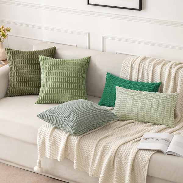 MIULEE Pack of 2 Corduroy Decorative Throw Pillow Covers 18x18 Inch Soft Boho Striped Pillow Covers Modern Farmhouse Christmas Home Decor for Sofa Living Room Couch Bed Cream White