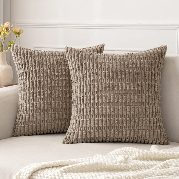 MIULEE Pack of 2 Corduroy Decorative Throw Pillow Covers 18x18 Inch Soft Boho Striped Pillow Covers Modern Farmhouse Christmas Home Decor for Sofa Living Room Couch Bed Cream White
