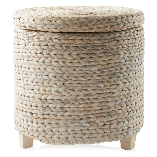 Casafield 17" Round Storage Ottoman with Lid - Natural, Handwoven Water Hyacinth Footstool for Living Room, Bedroom, Bathroom, Home Office