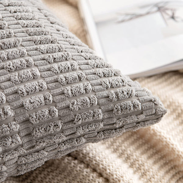 MIULEE Pack of 2 Corduroy Decorative Throw Pillow Covers 18x18 Inch Soft Boho Striped Pillow Covers Modern Farmhouse Christmas Home Decor for Sofa Living Room Couch Bed Cream White