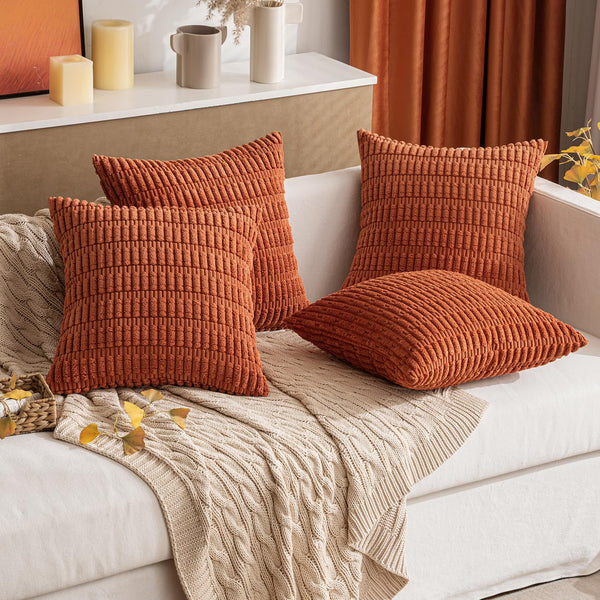 MIULEE Pack of 2 Corduroy Decorative Throw Pillow Covers 18x18 Inch Soft Boho Striped Pillow Covers Modern Farmhouse Christmas Home Decor for Sofa Living Room Couch Bed Cream White