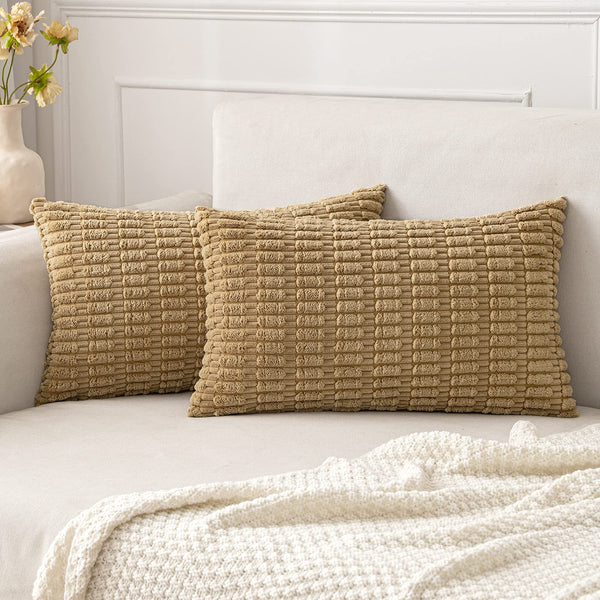 MIULEE Pack of 2 Corduroy Decorative Throw Pillow Covers 18x18 Inch Soft Boho Striped Pillow Covers Modern Farmhouse Christmas Home Decor for Sofa Living Room Couch Bed Cream White
