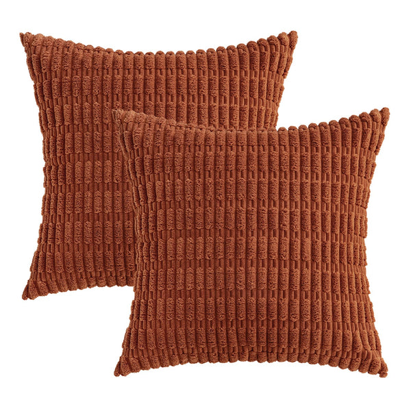 MIULEE Pack of 2 Corduroy Decorative Throw Pillow Covers 18x18 Inch Soft Boho Striped Pillow Covers Modern Farmhouse Christmas Home Decor for Sofa Living Room Couch Bed Cream White