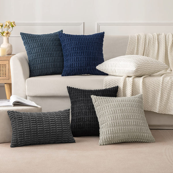 MIULEE Pack of 2 Corduroy Decorative Throw Pillow Covers 18x18 Inch Soft Boho Striped Pillow Covers Modern Farmhouse Christmas Home Decor for Sofa Living Room Couch Bed Cream White