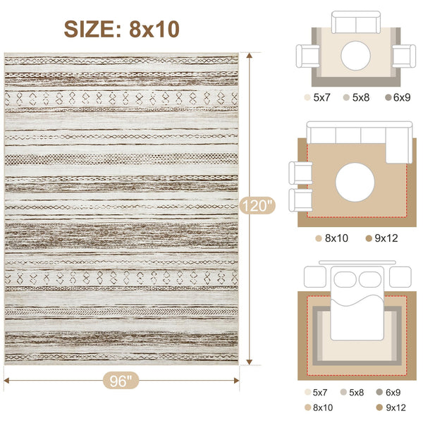 Area Rug Living Room Rugs - 5x7 Washable Large Soft Neutral Boho Moroccan Bohemian Farmhouse Rug Indoor Floor Carpet for Bedroom Under Dining Table Home Office Decor - Cream Brown