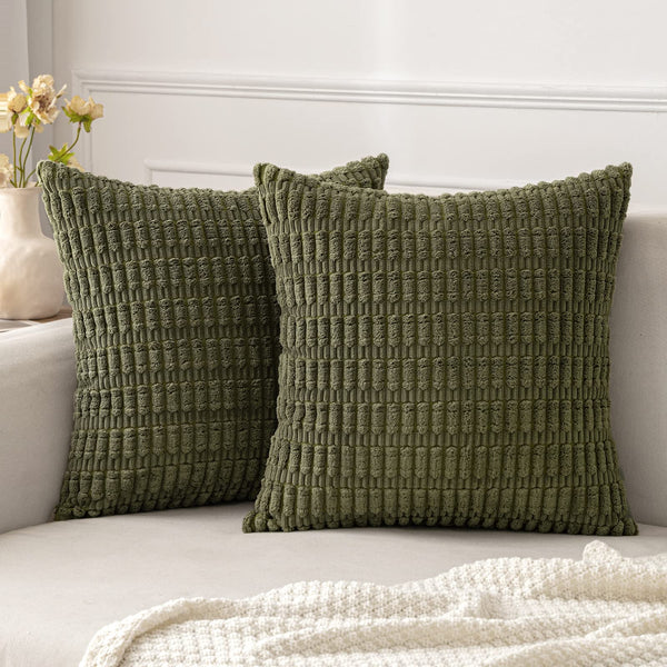 MIULEE Pack of 2 Corduroy Decorative Throw Pillow Covers 18x18 Inch Soft Boho Striped Pillow Covers Modern Farmhouse Christmas Home Decor for Sofa Living Room Couch Bed Cream White