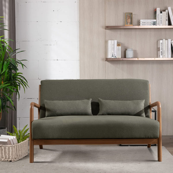 INZOY 50" Love seat Sofa 2 Seat Mid Century Modern Accent Chair, Uplostered 2 Person Couch Loveseat for Small Place Bedroom Office, Wood Frame and Attached 2 Waist Cushions, Beige