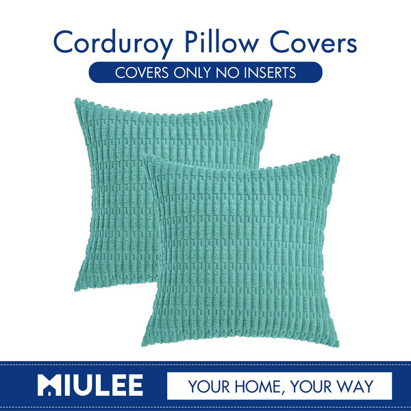 MIULEE Pack of 2 Corduroy Decorative Throw Pillow Covers 18x18 Inch Soft Boho Striped Pillow Covers Modern Farmhouse Christmas Home Decor for Sofa Living Room Couch Bed Cream White