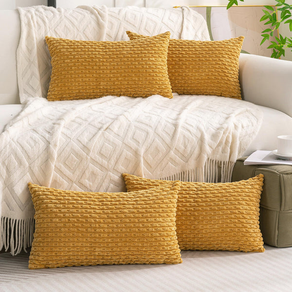 Set of 4 Neutral Decorative Pillow Covers 18x18 Inch Corduroy Throw Pillow Covers for Bed Couch Sofa Living Room Soft Cushion Cases