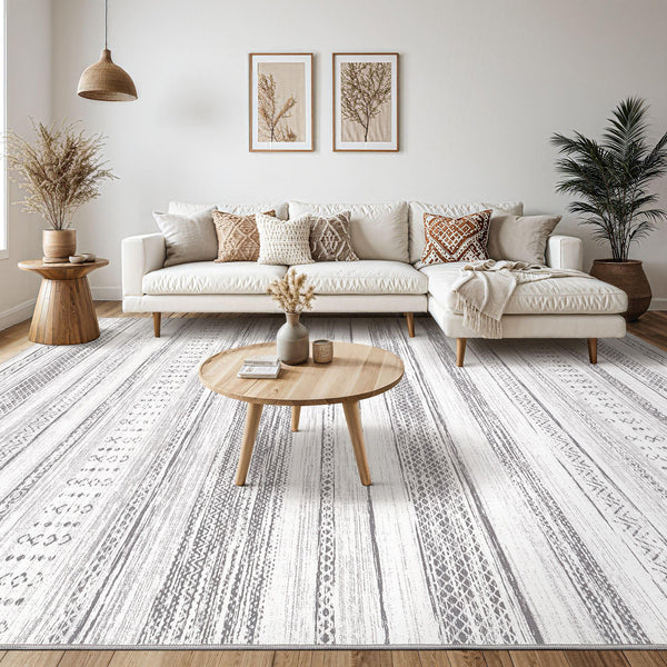 Area Rug Living Room Rugs - 5x7 Washable Large Soft Neutral Boho Moroccan Bohemian Farmhouse Rug Indoor Floor Carpet for Bedroom Under Dining Table Home Office Decor - Cream Brown