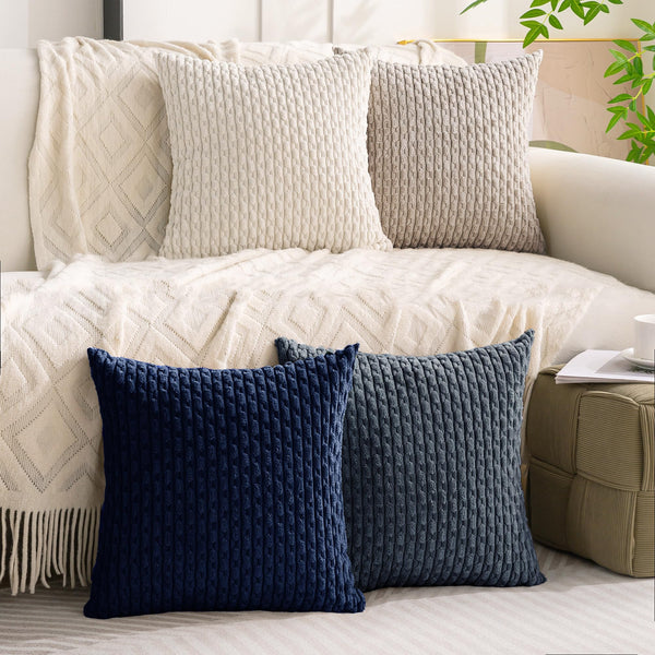 Set of 4 Neutral Decorative Pillow Covers 18x18 Inch Corduroy Throw Pillow Covers for Bed Couch Sofa Living Room Soft Cushion Cases